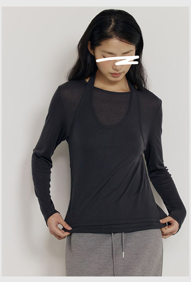 A67.瘦瘦歐膩假兩件繞脖上衣