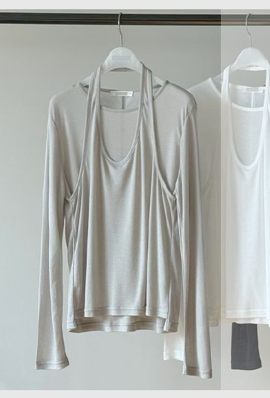 A67.瘦瘦歐膩假兩件繞脖上衣