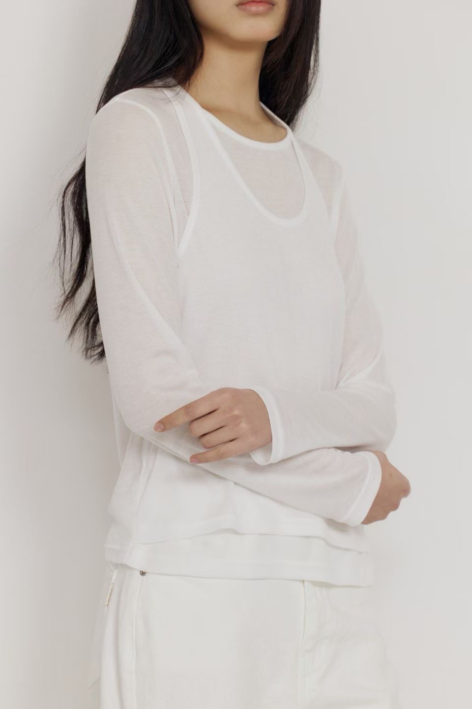 A67.瘦瘦歐膩假兩件繞脖上衣