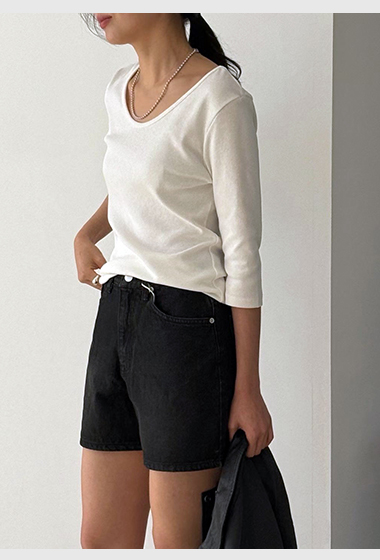 A60.瘦瘦歐膩正反穿U領彈性TEE