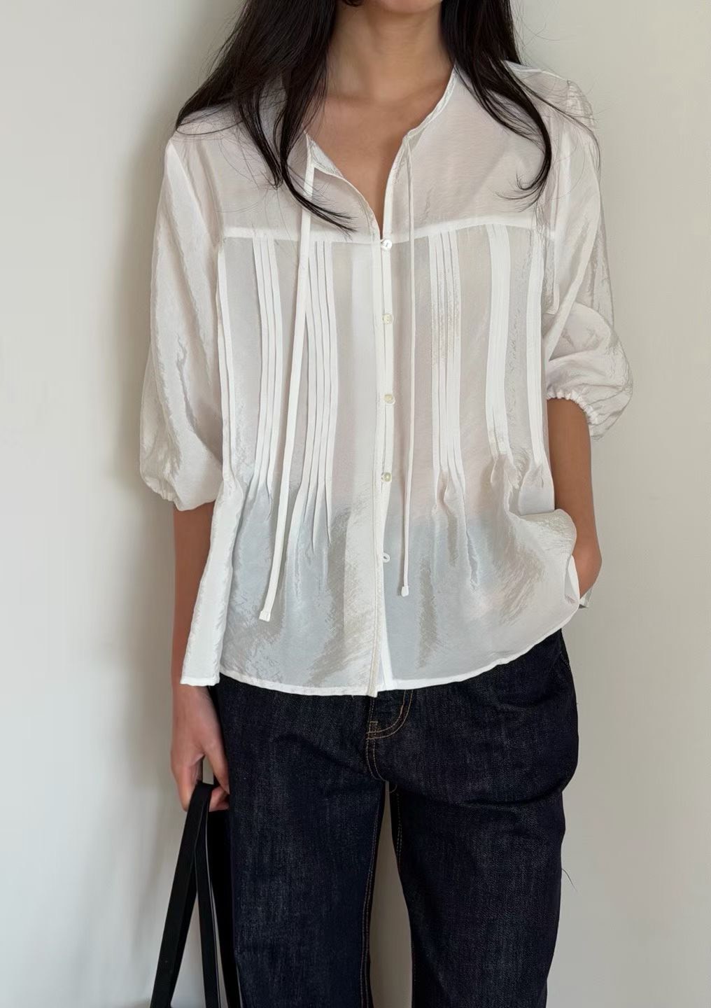 A38.瘦瘦歐膩前壓摺氣質上衣