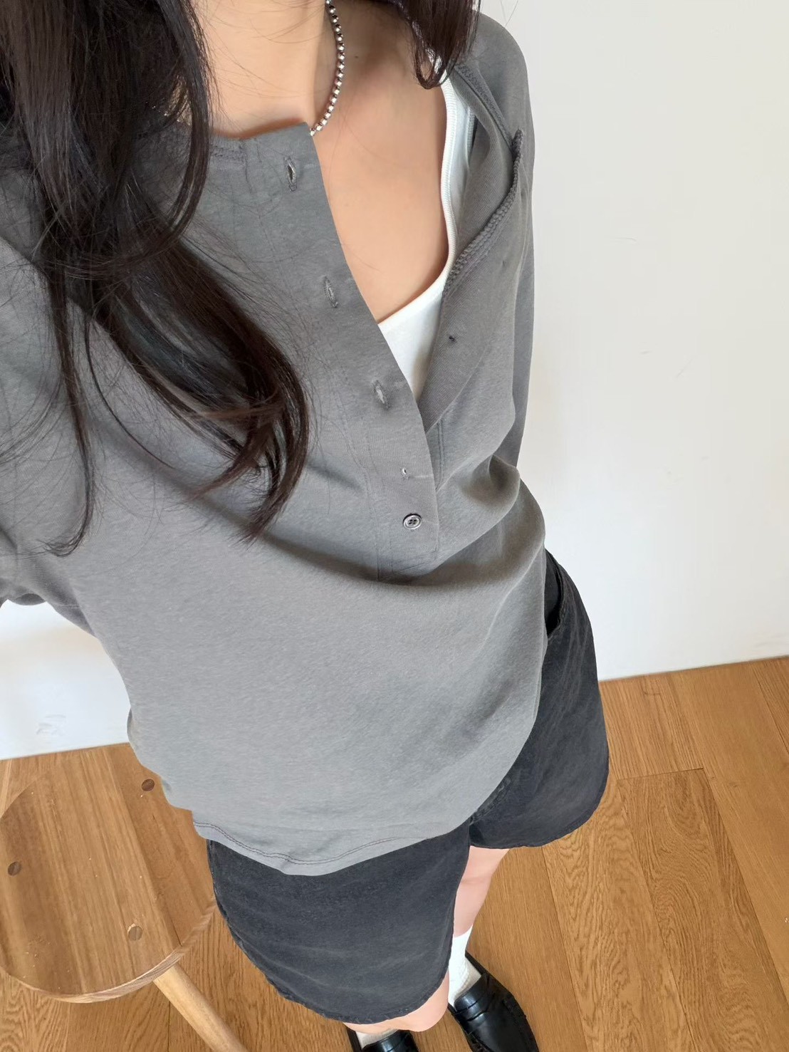 A37.瘦瘦歐膩寬門襟排釦上衣