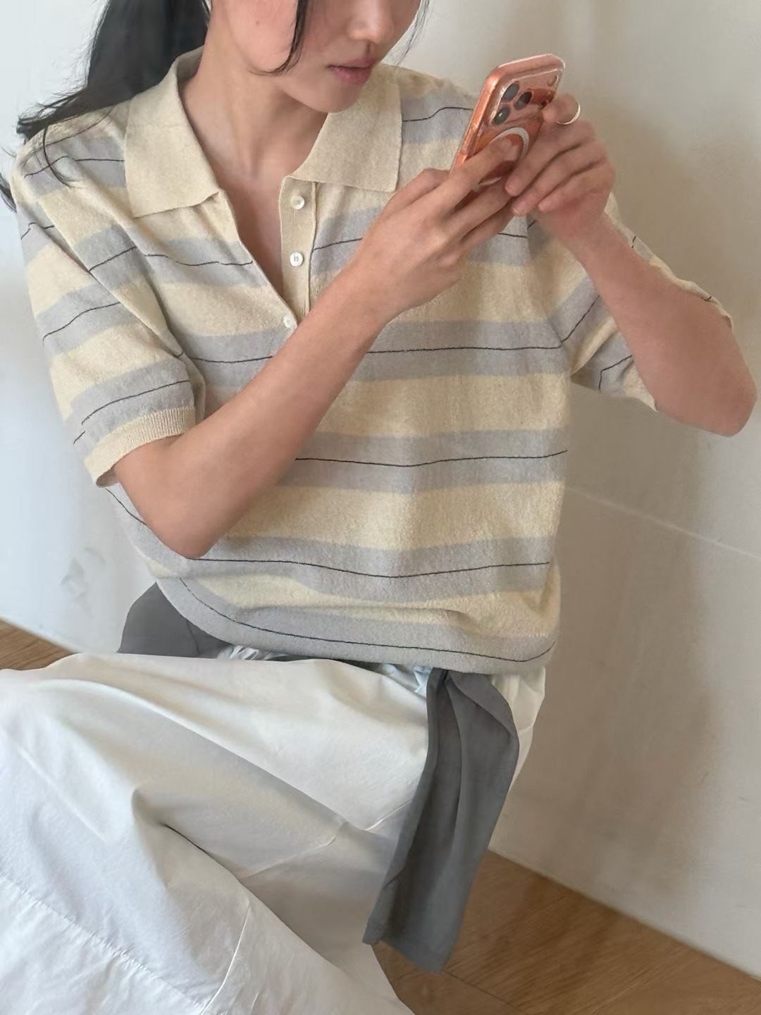 A33.瘦瘦歐膩POLO條紋上衣