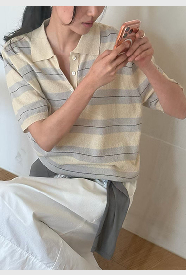 A33.瘦瘦歐膩POLO條紋上衣