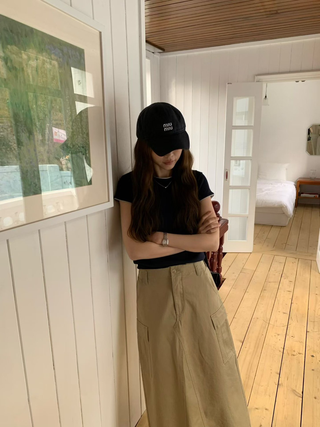 A47.甜美小花彈性滾邊素TEE