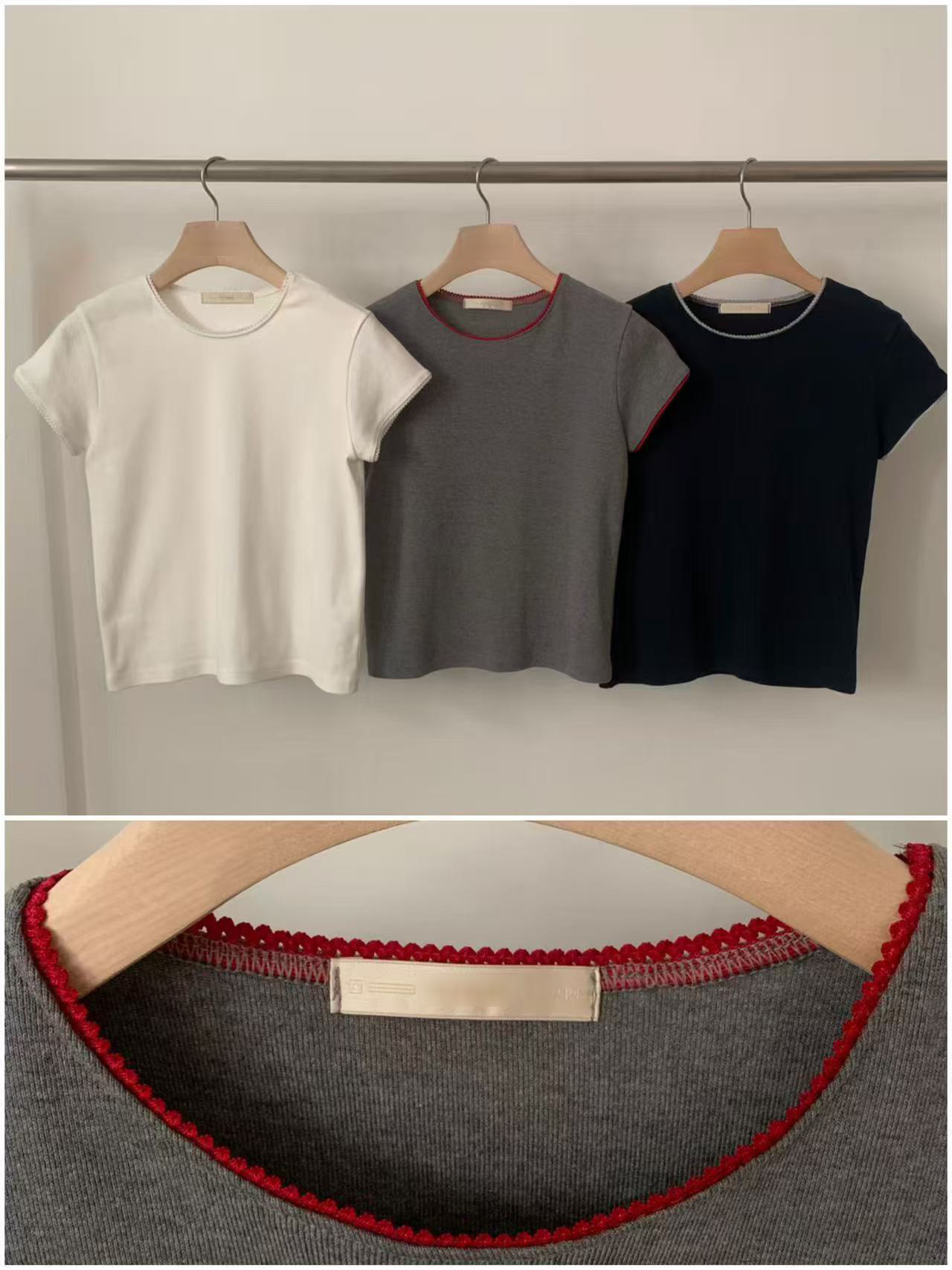 A47.甜美小花彈性滾邊素TEE