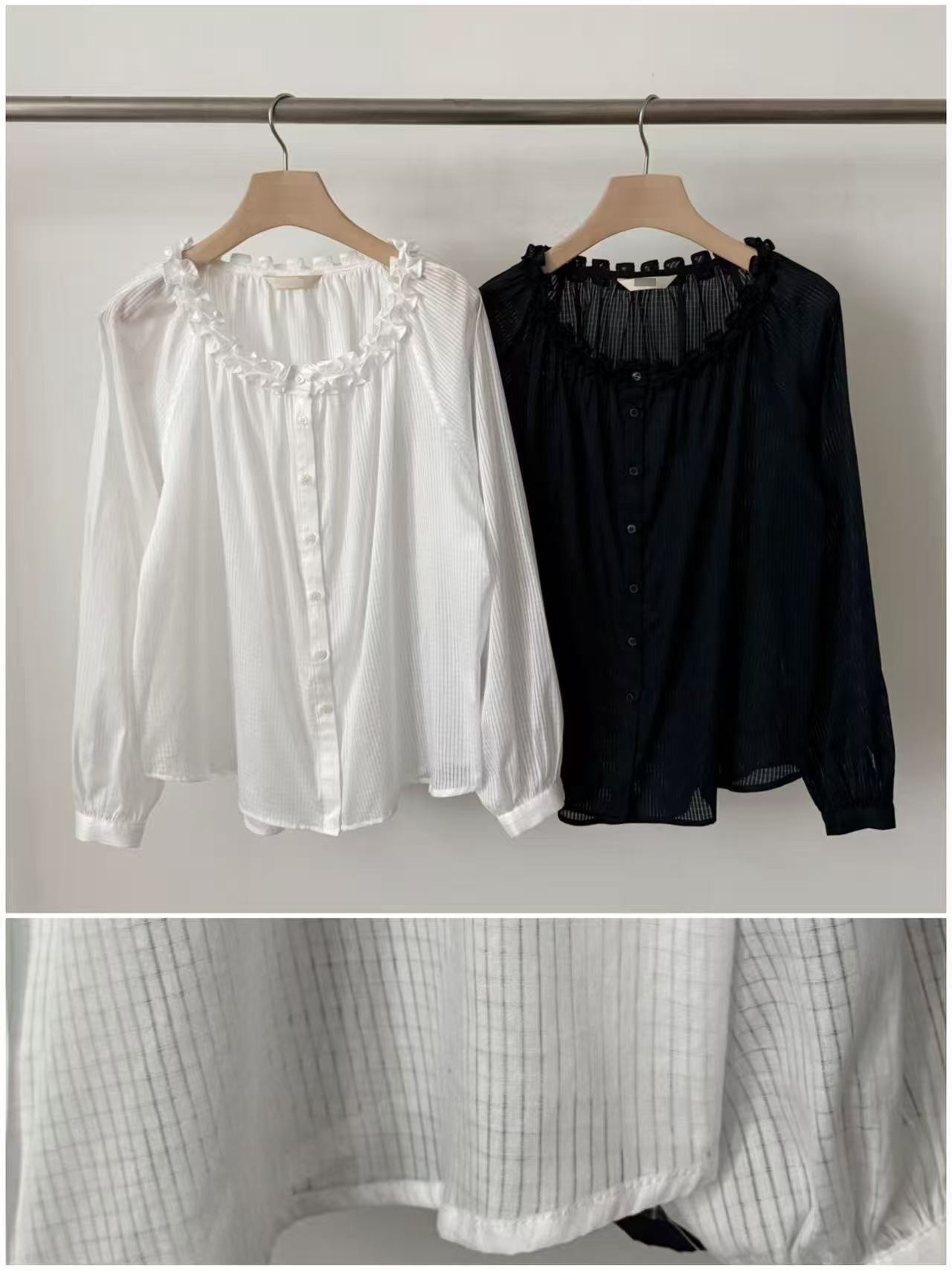 A55.甜美花邊造型領上衣