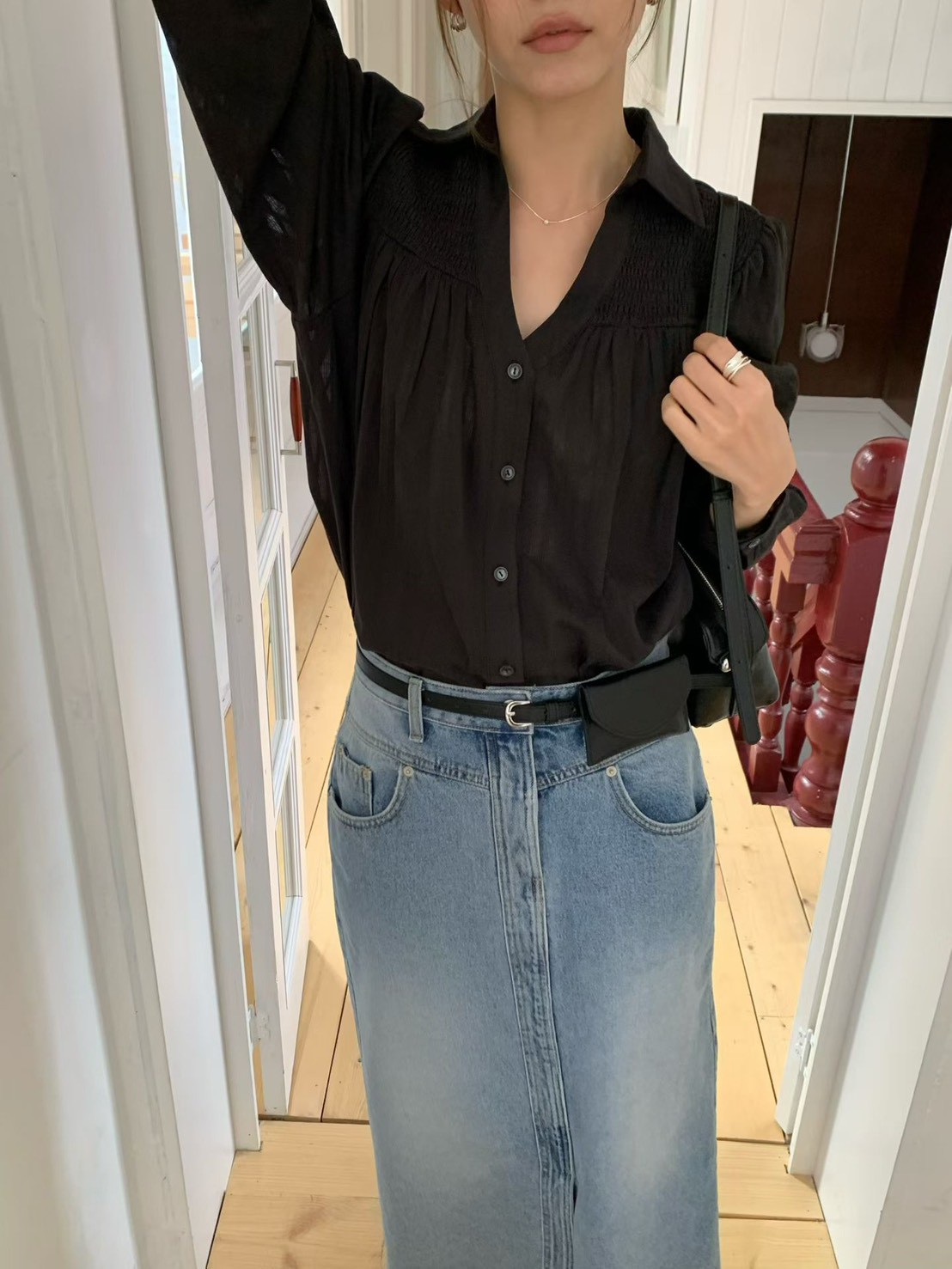 A48.溫柔女孩剪接緹花襯衫