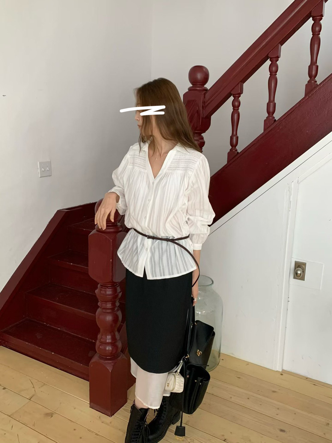 A48.溫柔女孩剪接緹花襯衫