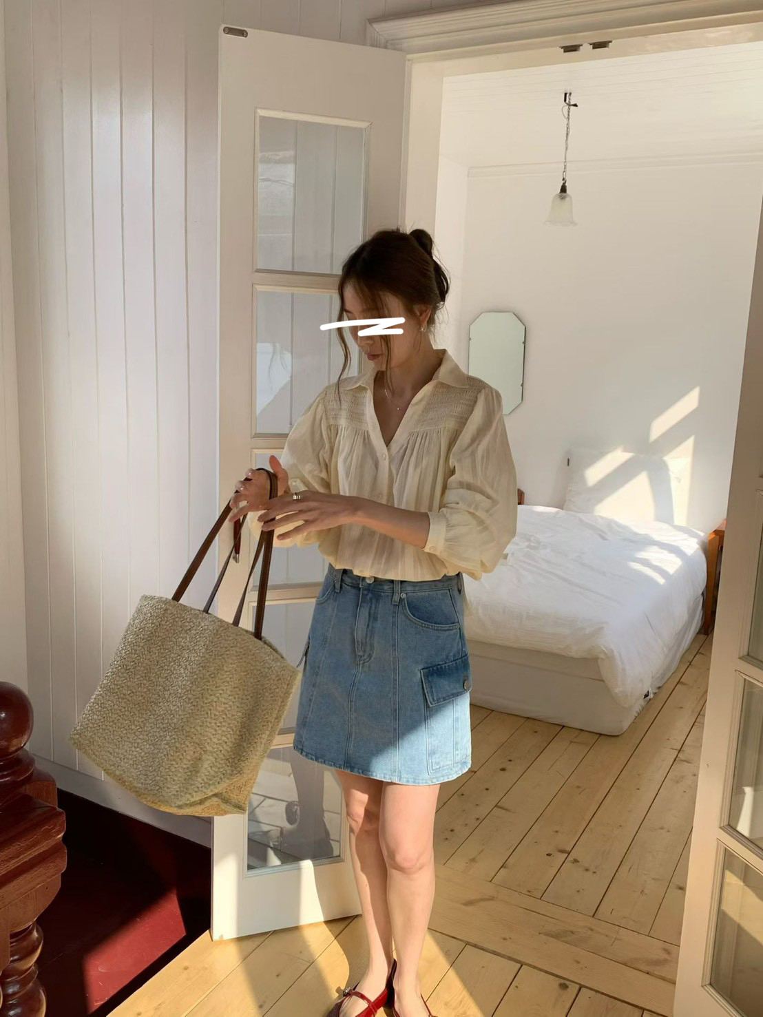 A48.溫柔女孩剪接緹花襯衫