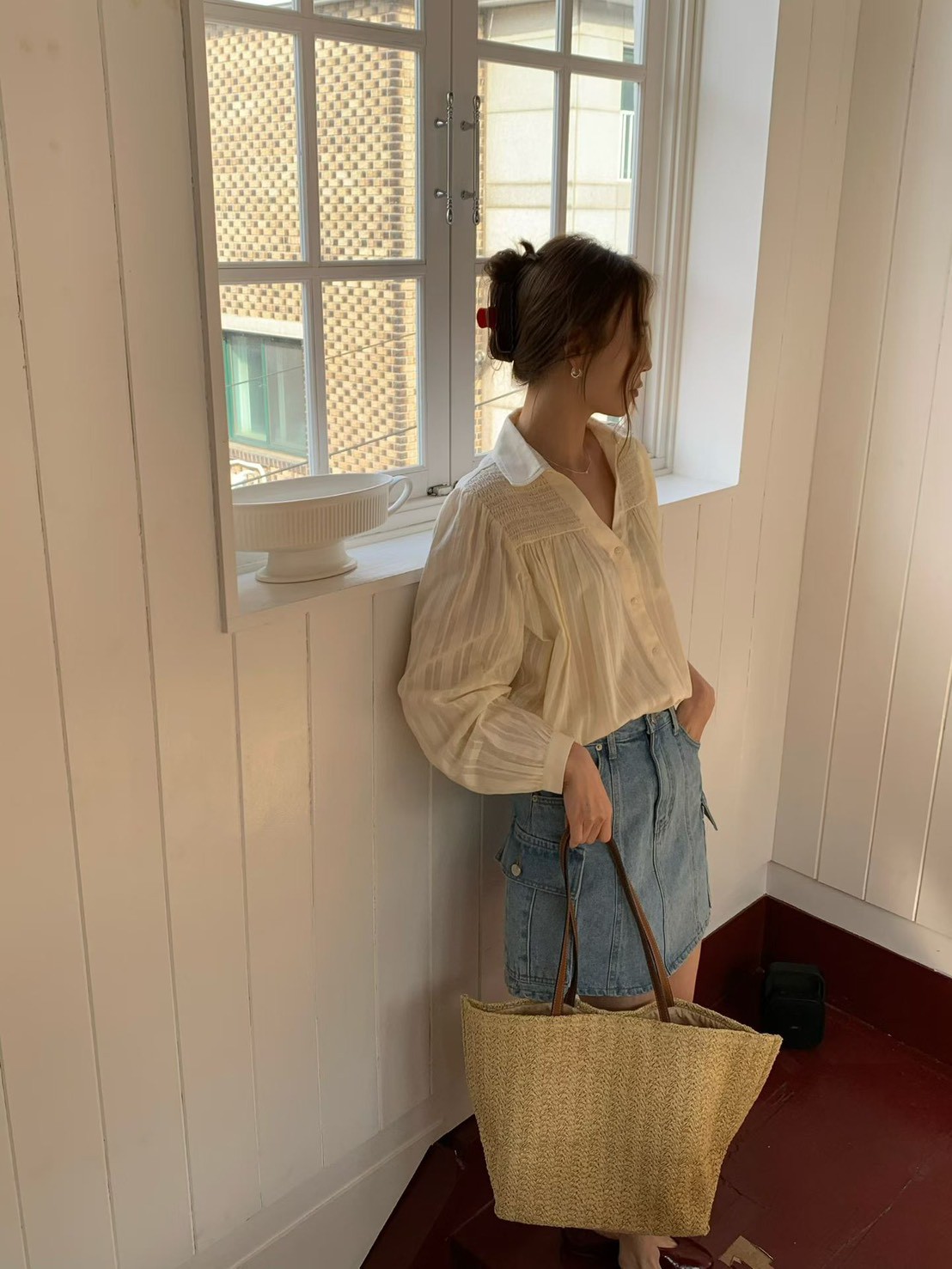 A48.溫柔女孩剪接緹花襯衫