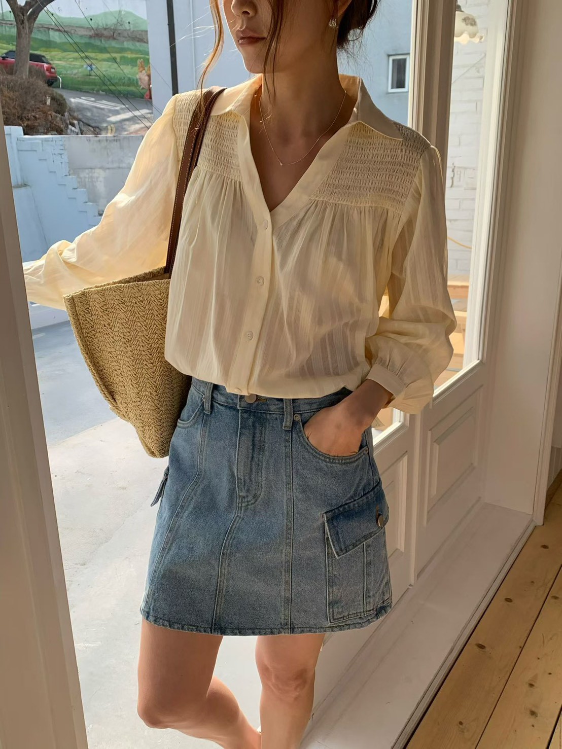 A48.溫柔女孩剪接緹花襯衫