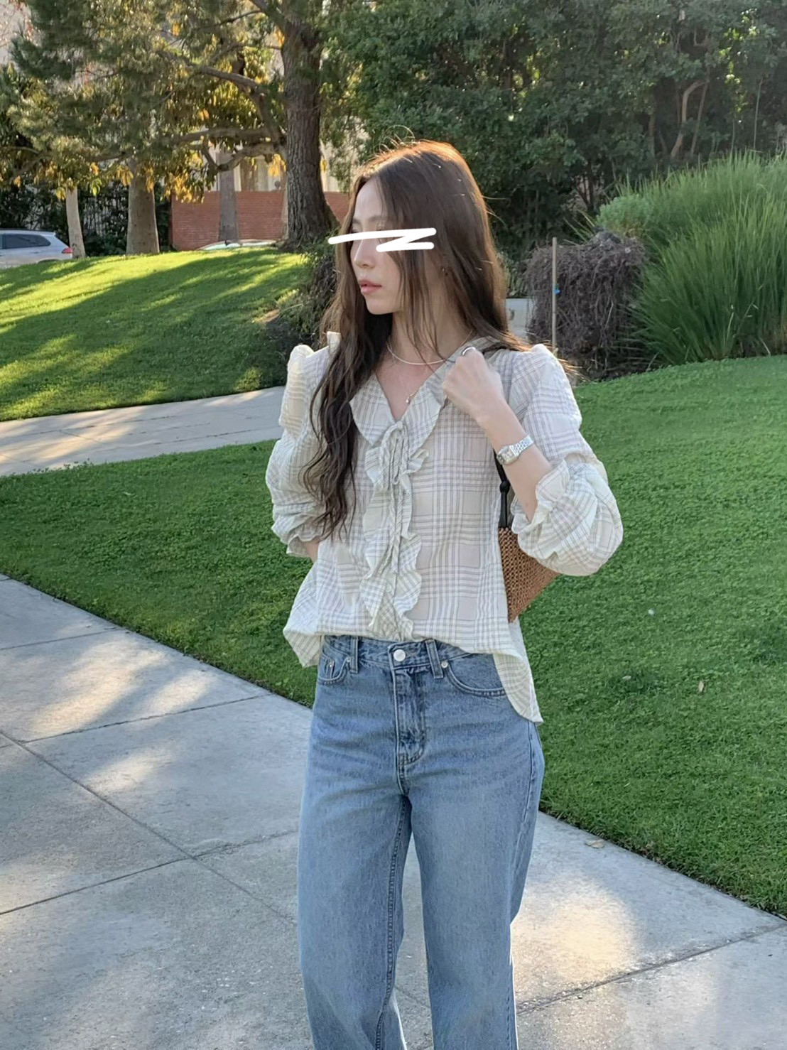 A67.復古女孩荷葉格紋上衣