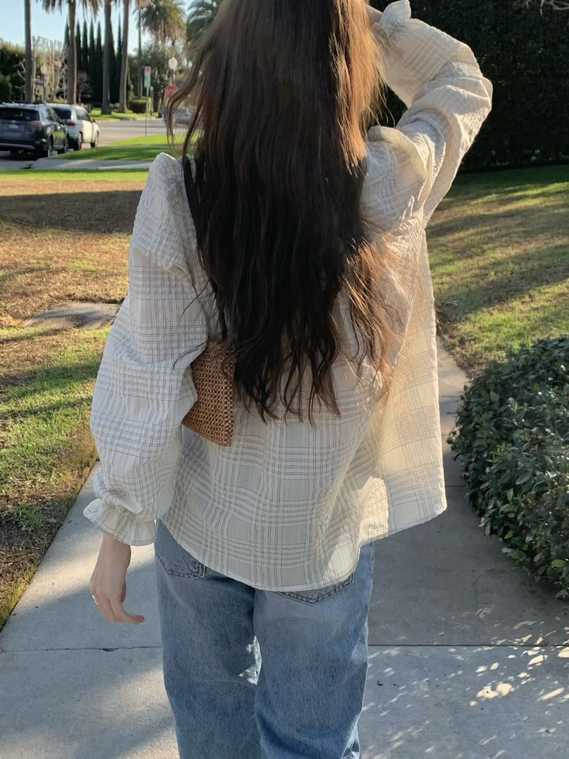 A67.復古女孩荷葉格紋上衣