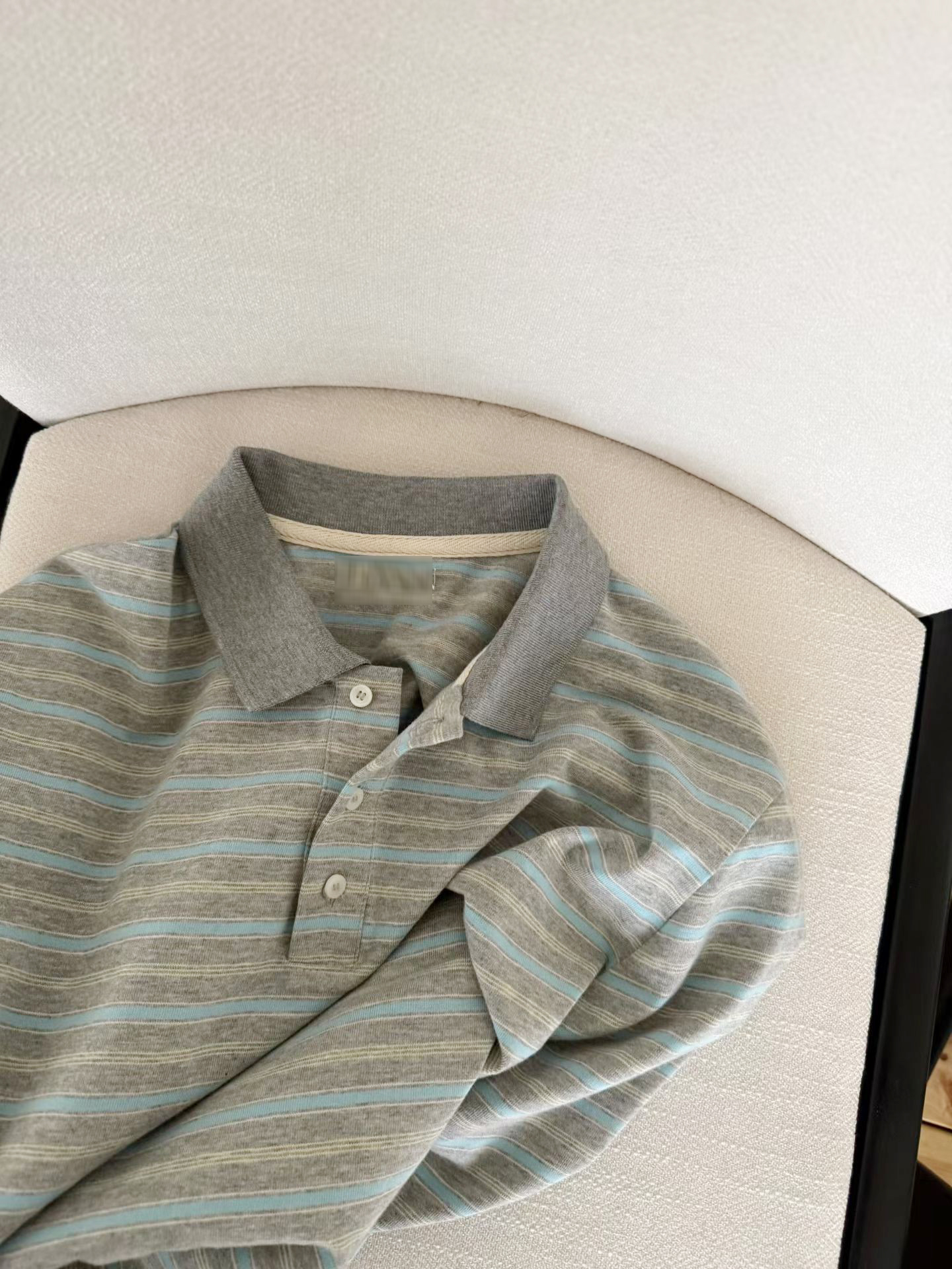 B04.復古撞色領POLO條紋上衣