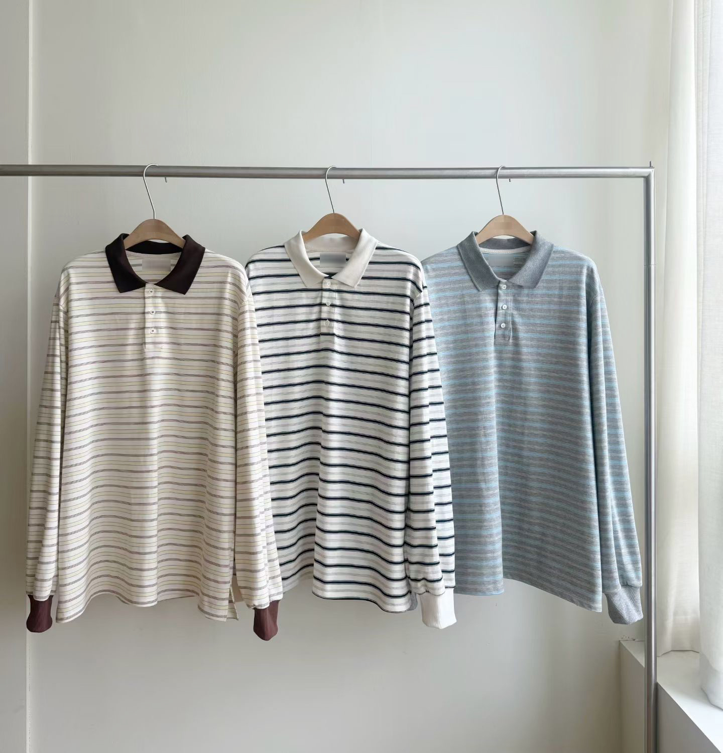 B04.復古撞色領POLO條紋上衣