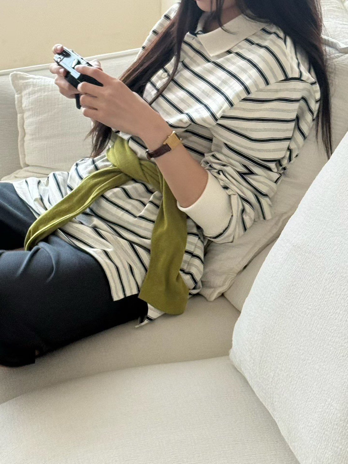 B04.復古撞色領POLO條紋上衣