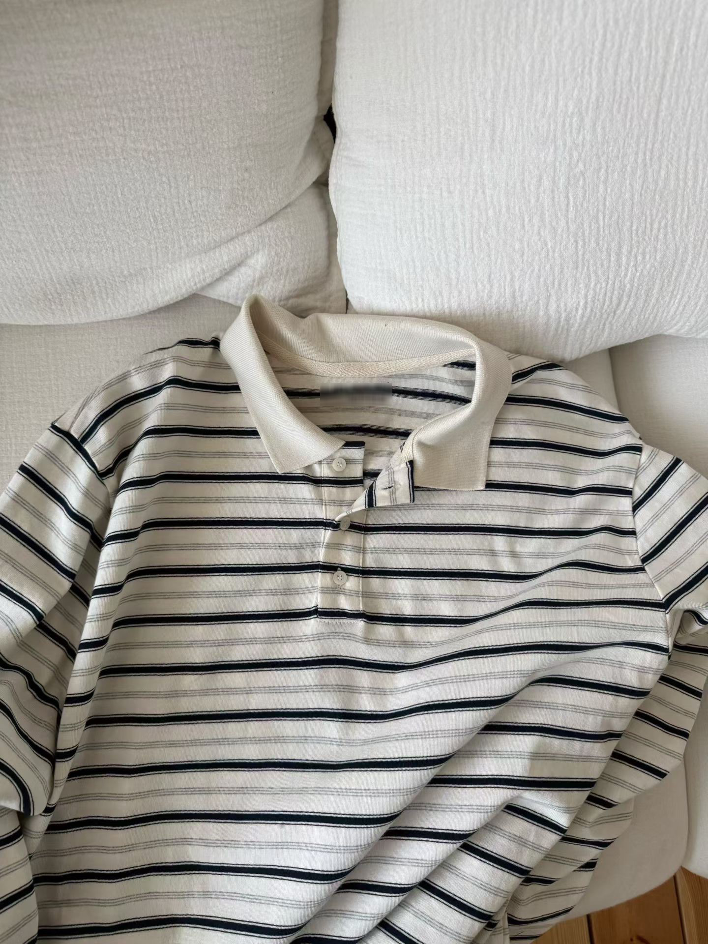 B04.復古撞色領POLO條紋上衣