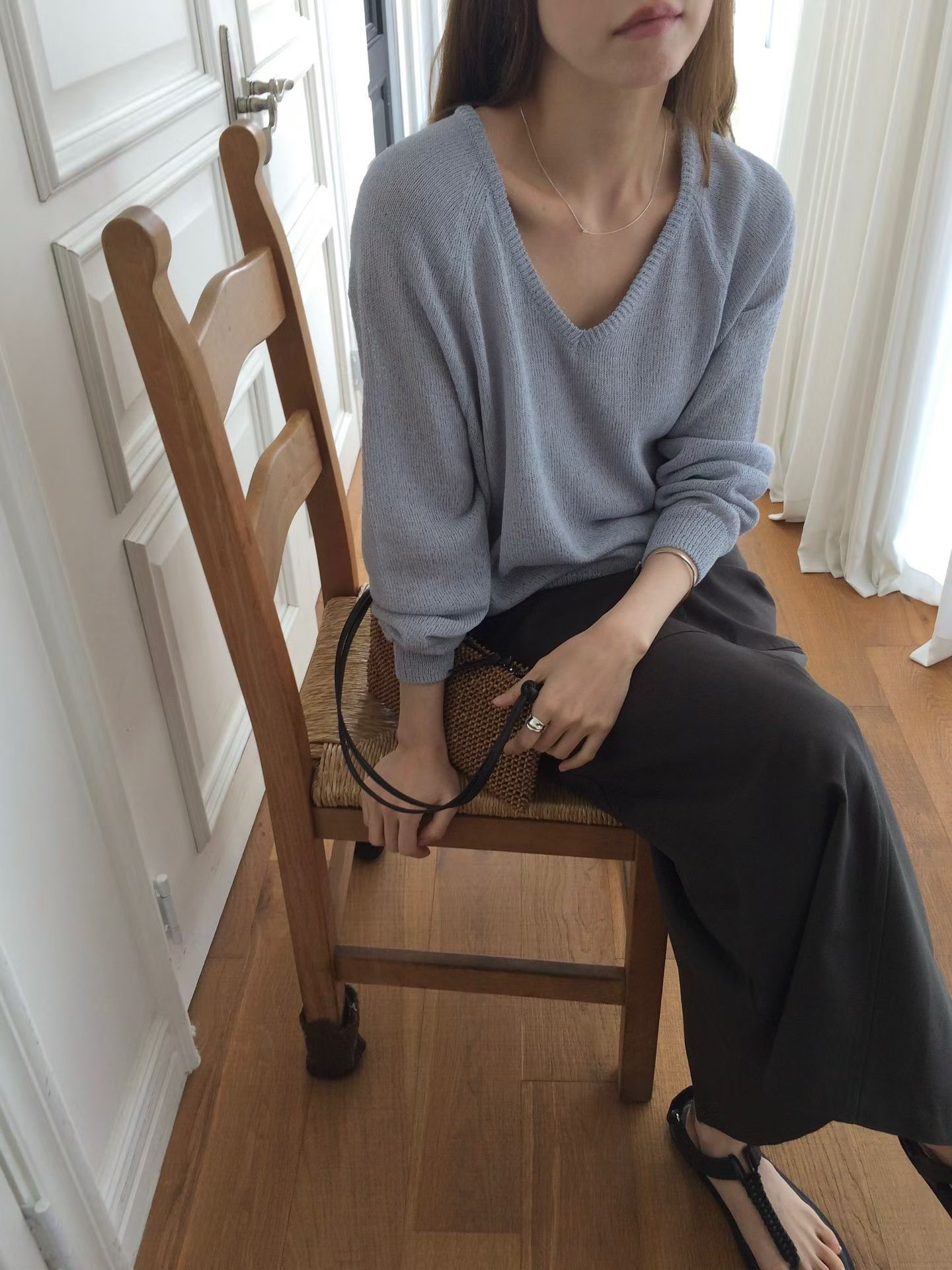 B33.透氣亞麻拉克蘭針織衫