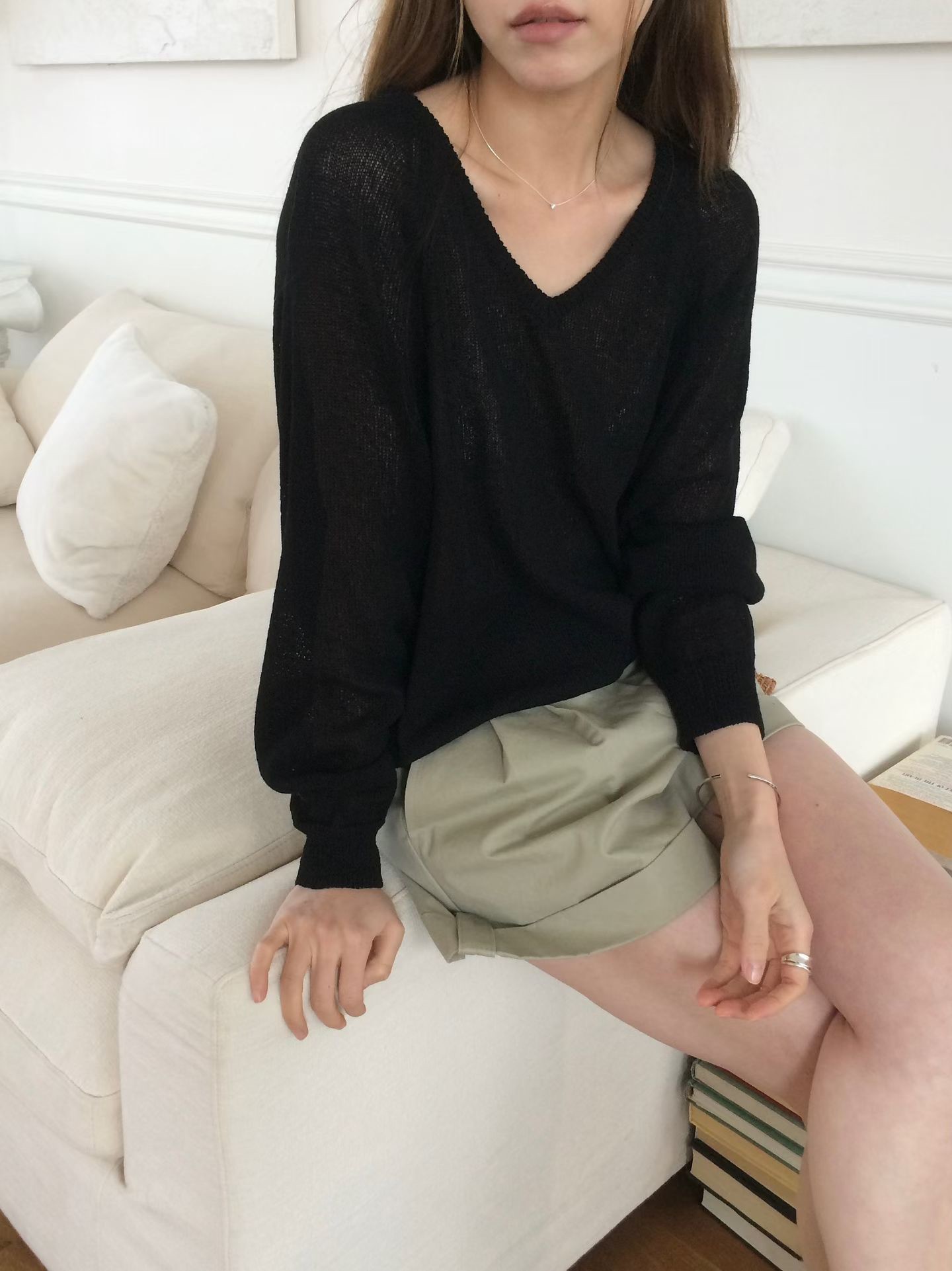 B33.透氣亞麻拉克蘭針織衫