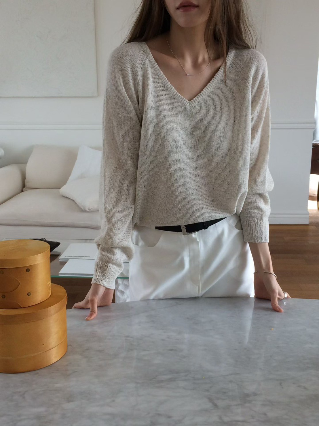 B33.透氣亞麻拉克蘭針織衫