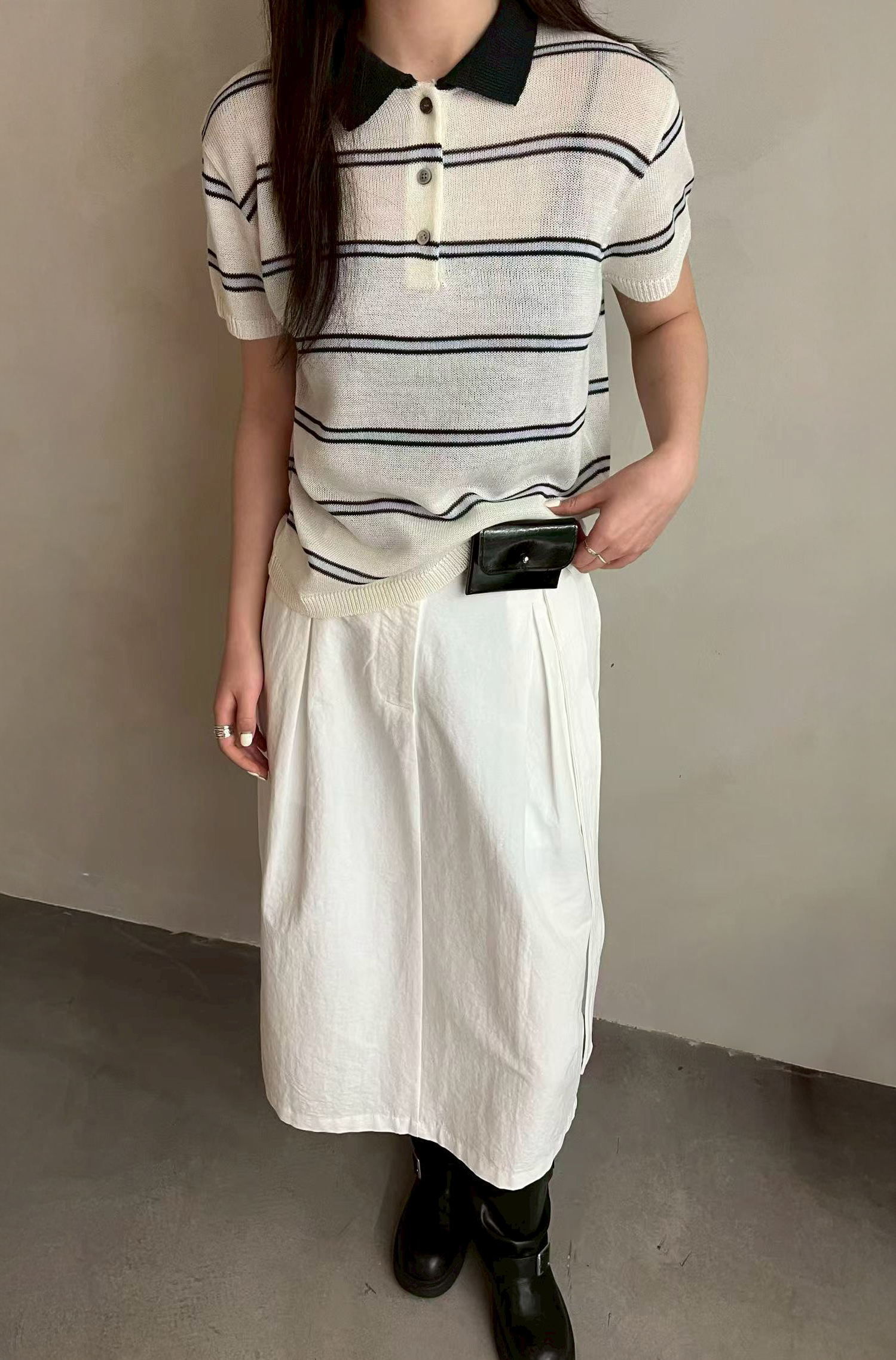 B94.夏日條紋亞麻棉POLO衣