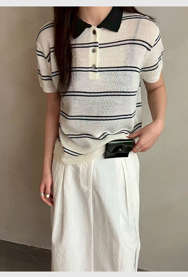 B94.夏日條紋亞麻棉POLO衣