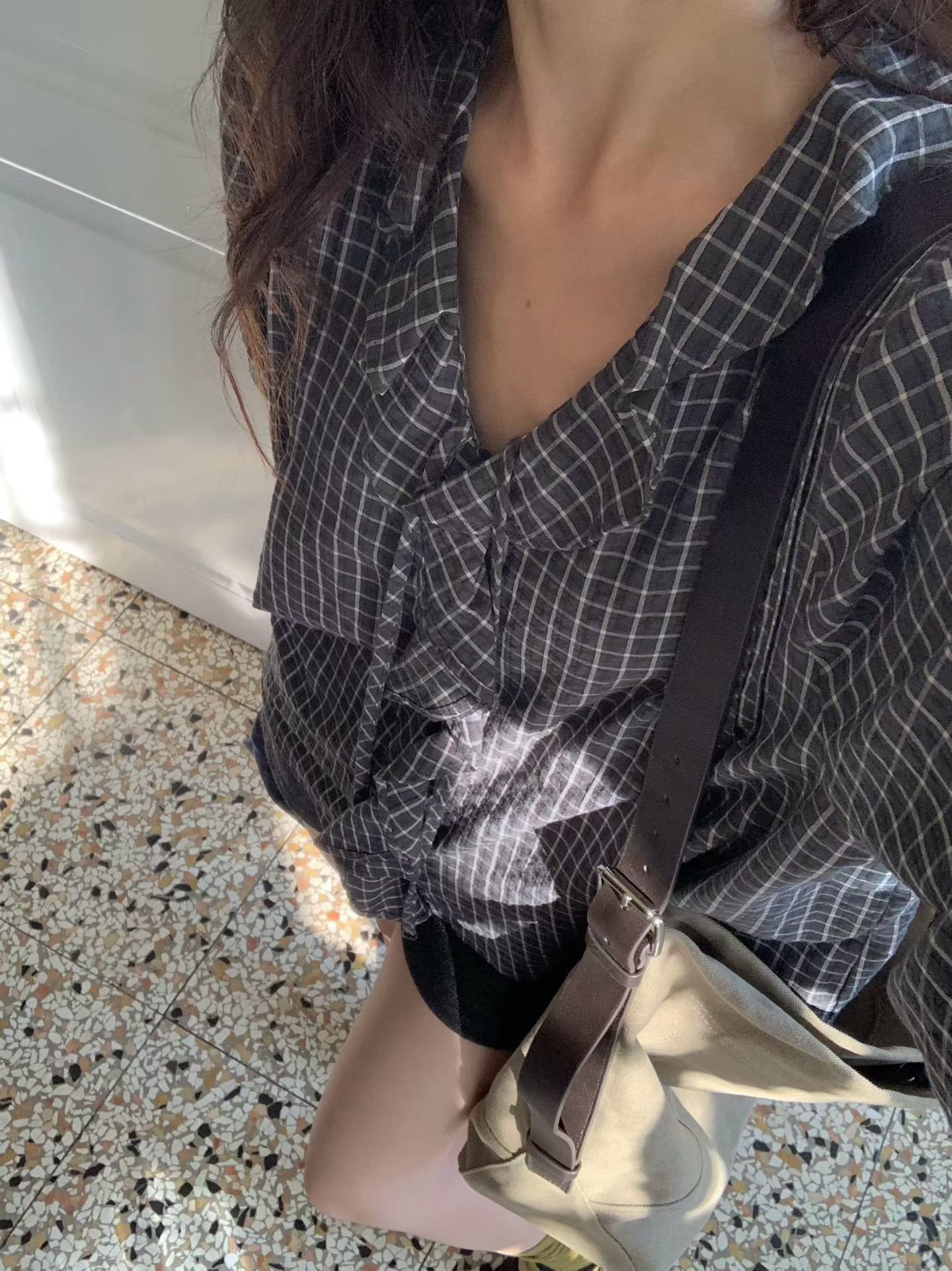 B68.小V家荷葉小格子襯衫