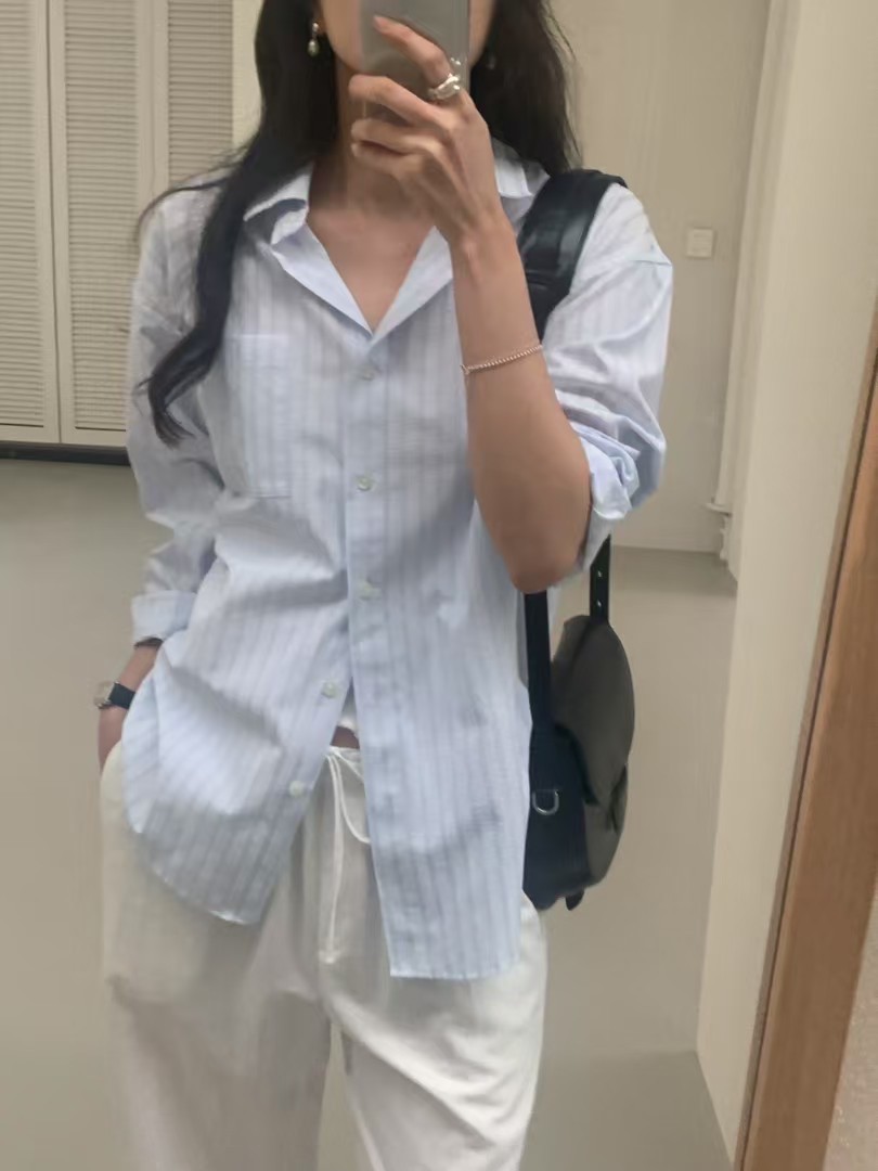 B103.韓妞氣質淺色條紋襯衫