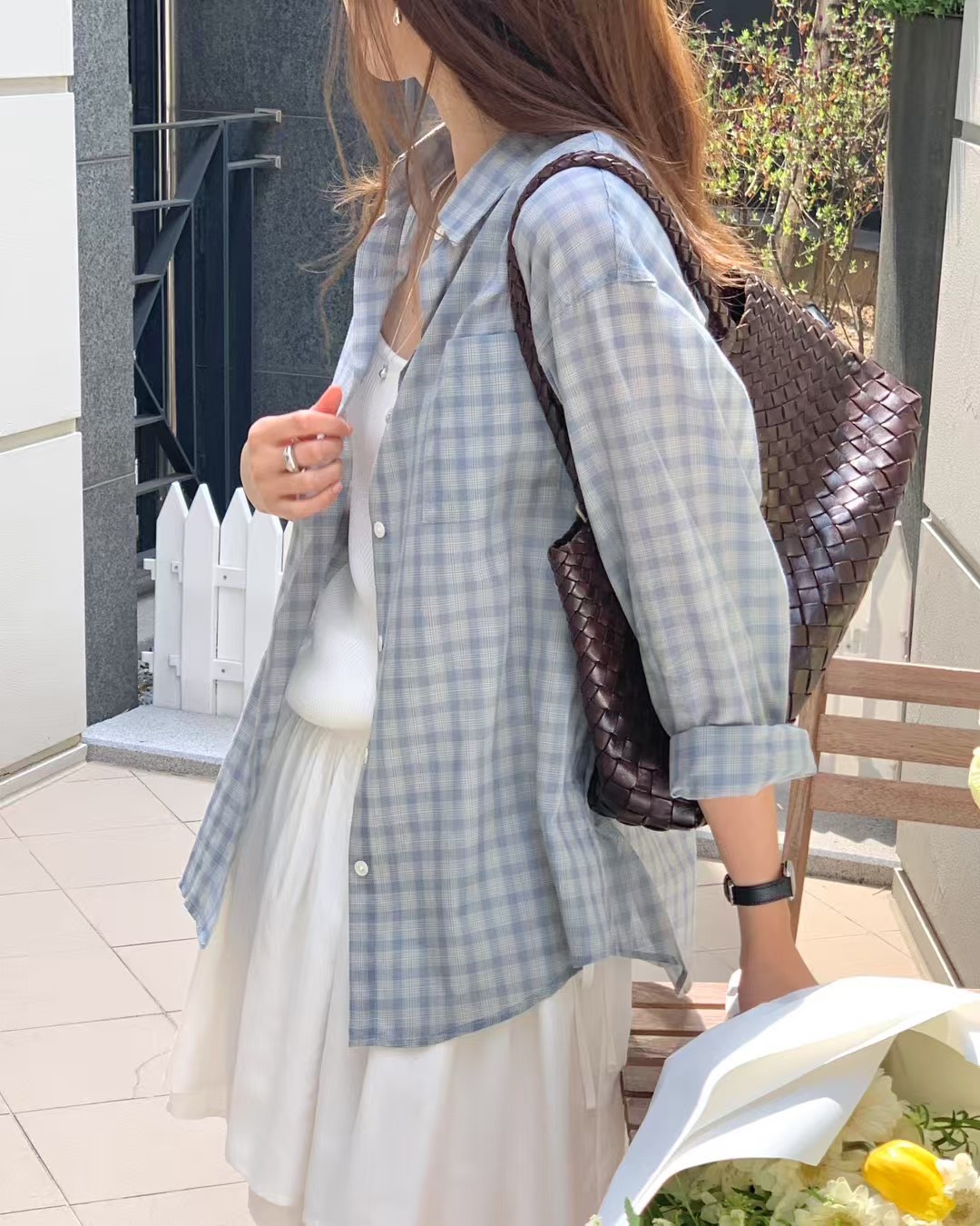A131.氣質女孩小格紋襯衫