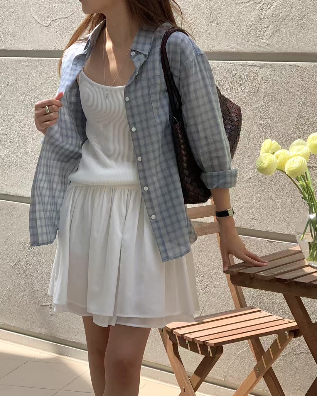 A131.氣質女孩小格紋襯衫