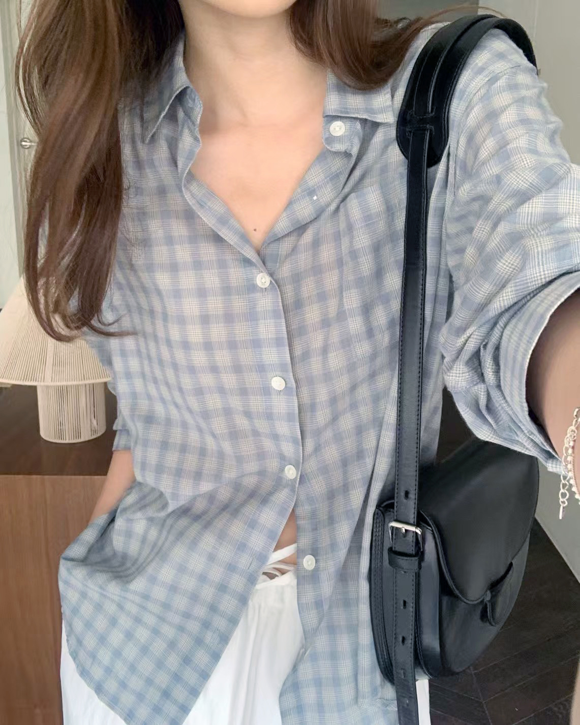 A131.氣質女孩小格紋襯衫