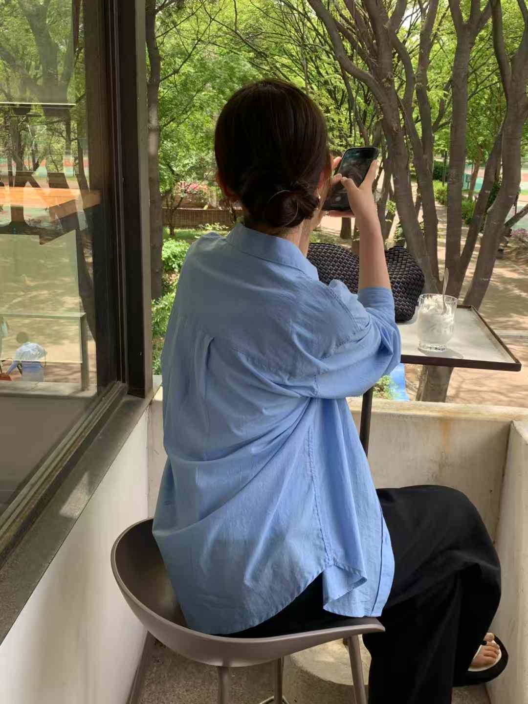 清爽家氣質柔色薄棉襯衫
