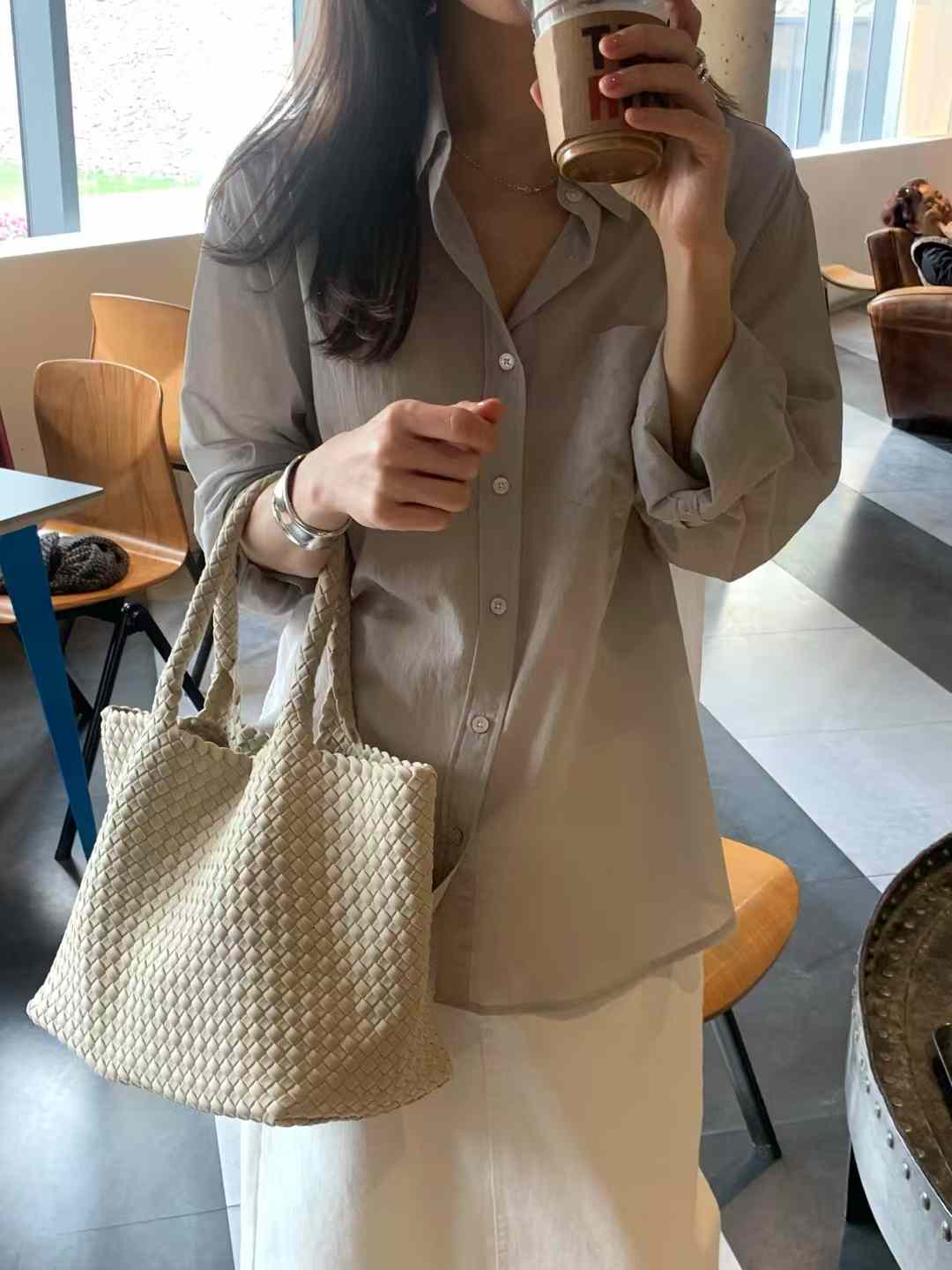清爽家氣質柔色薄棉襯衫