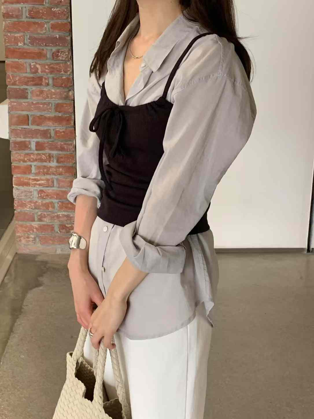 清爽家氣質柔色薄棉襯衫