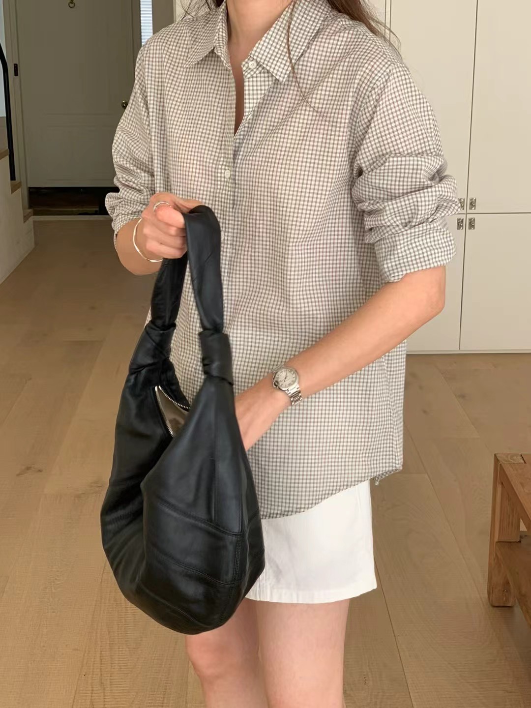 A21.顏值家女孩小格紋襯衫