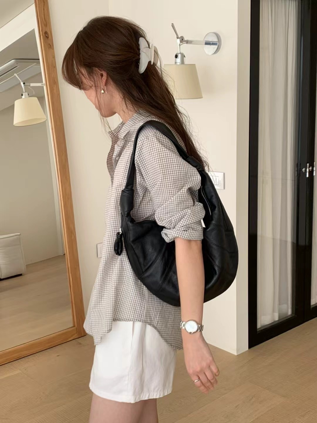 A21.顏值家女孩小格紋襯衫