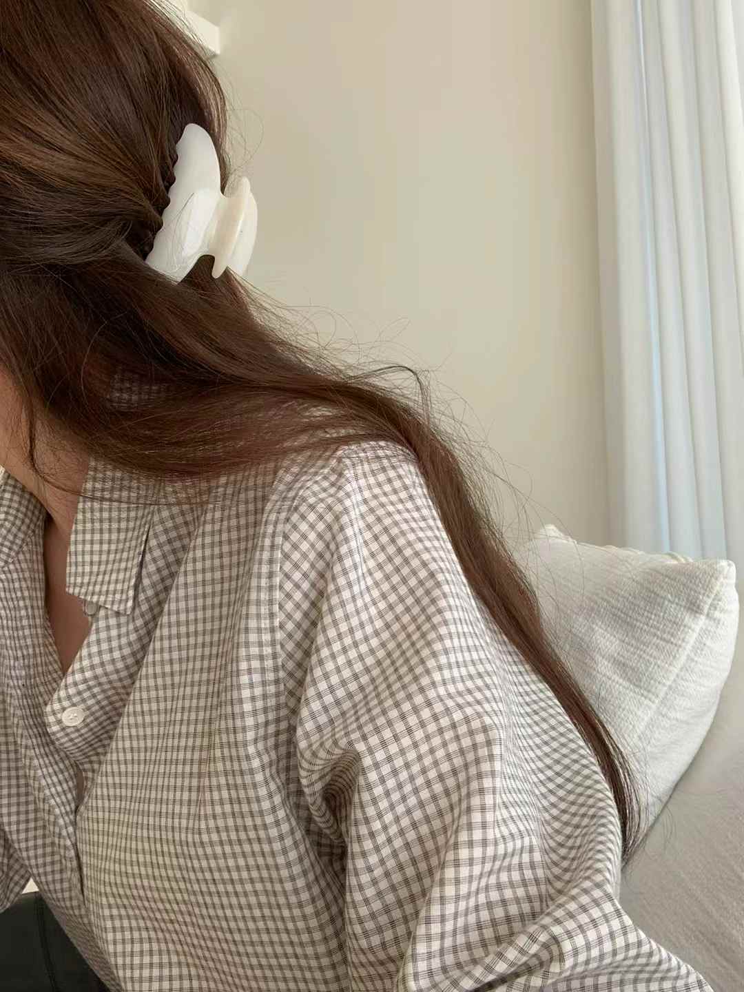 A21.顏值家女孩小格紋襯衫