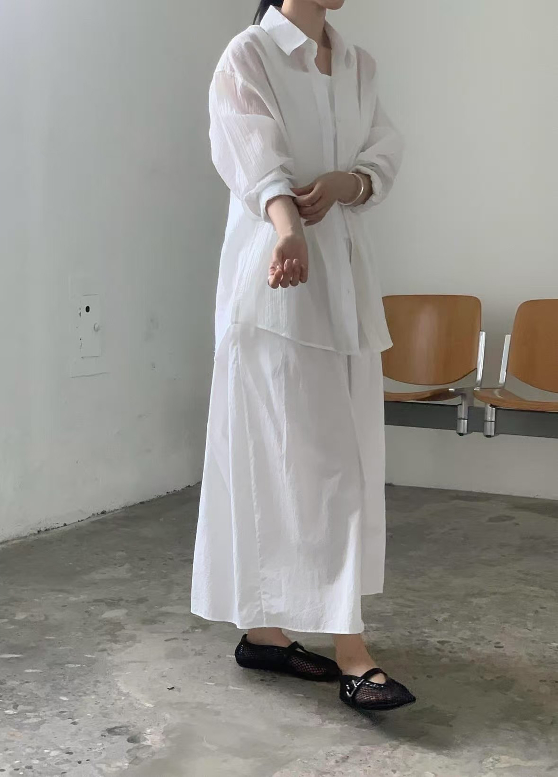 A18.高級感壓皺微透襯衫