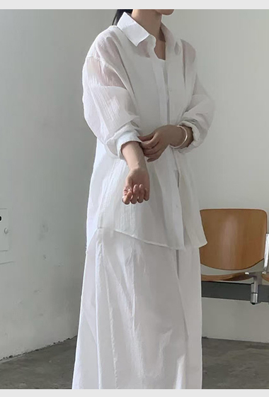 A18.高級感壓皺微透襯衫