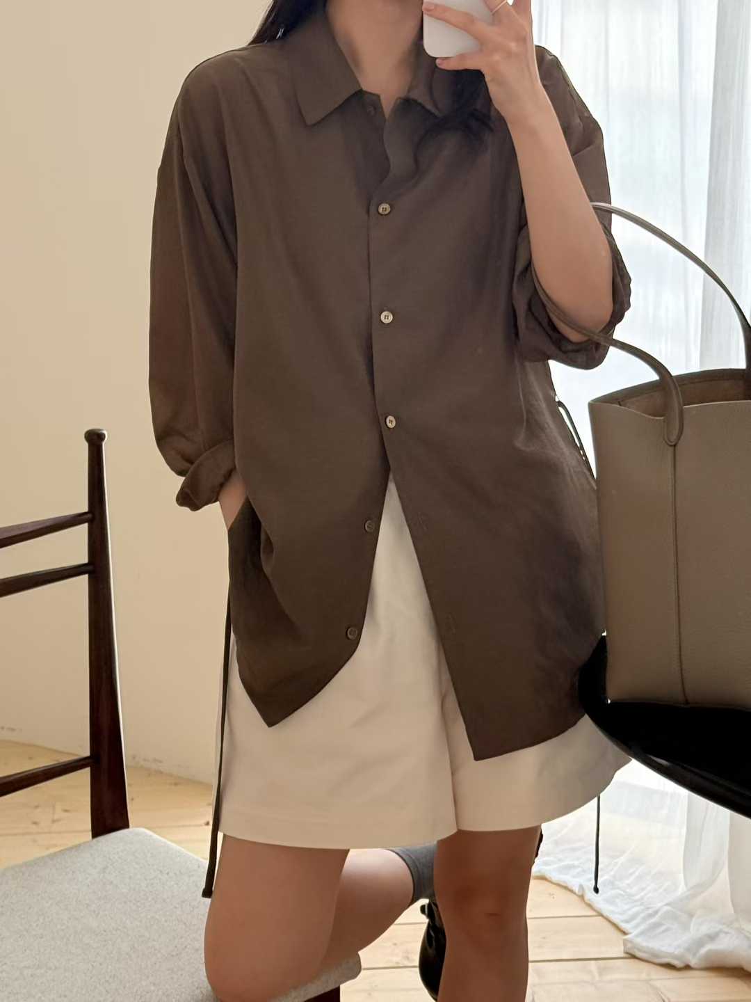 A45.瘦瘦歐膩粉彩綁帶襯衫