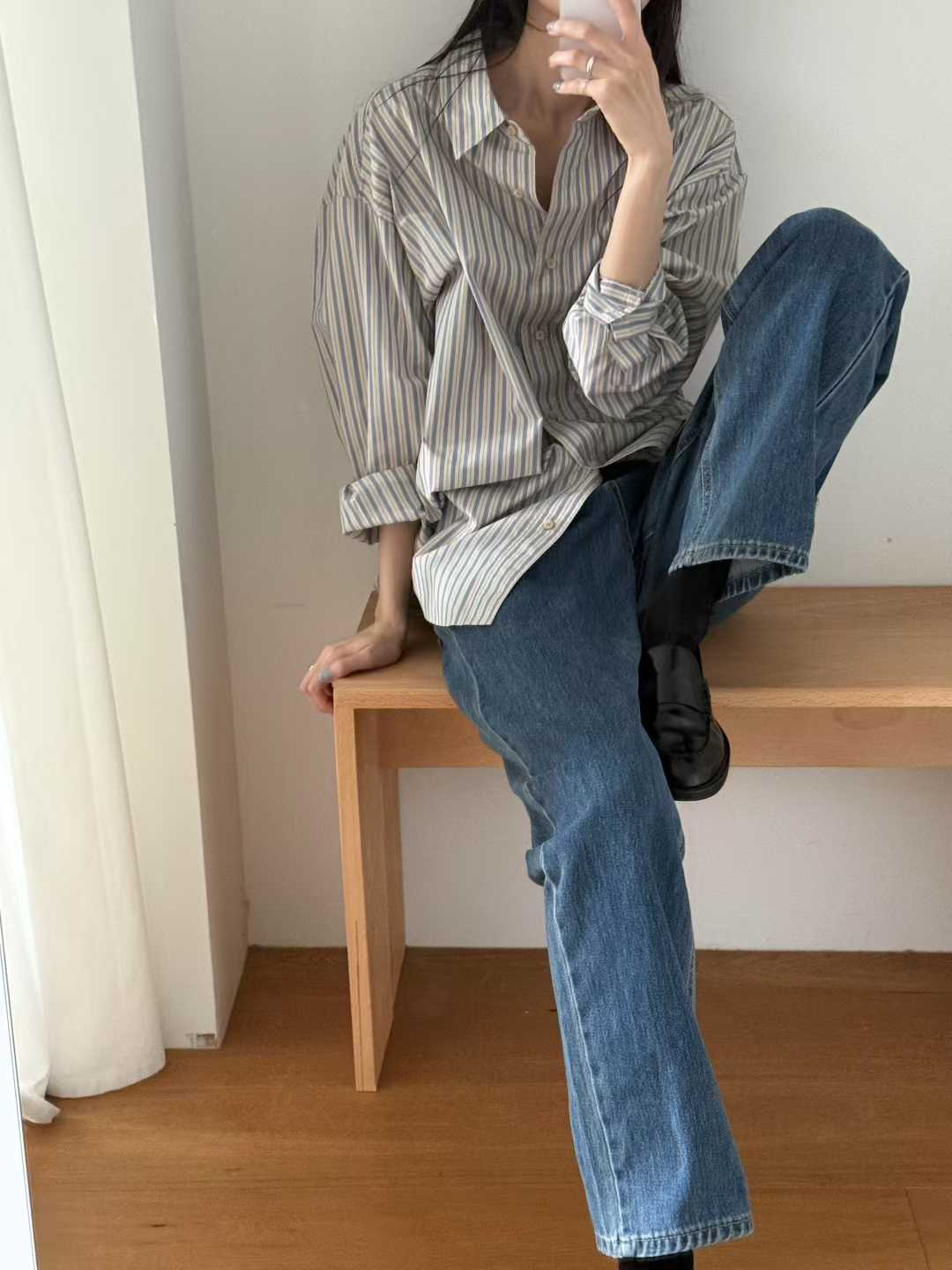 A49.瘦瘦歐膩知性直條紋襯衫
