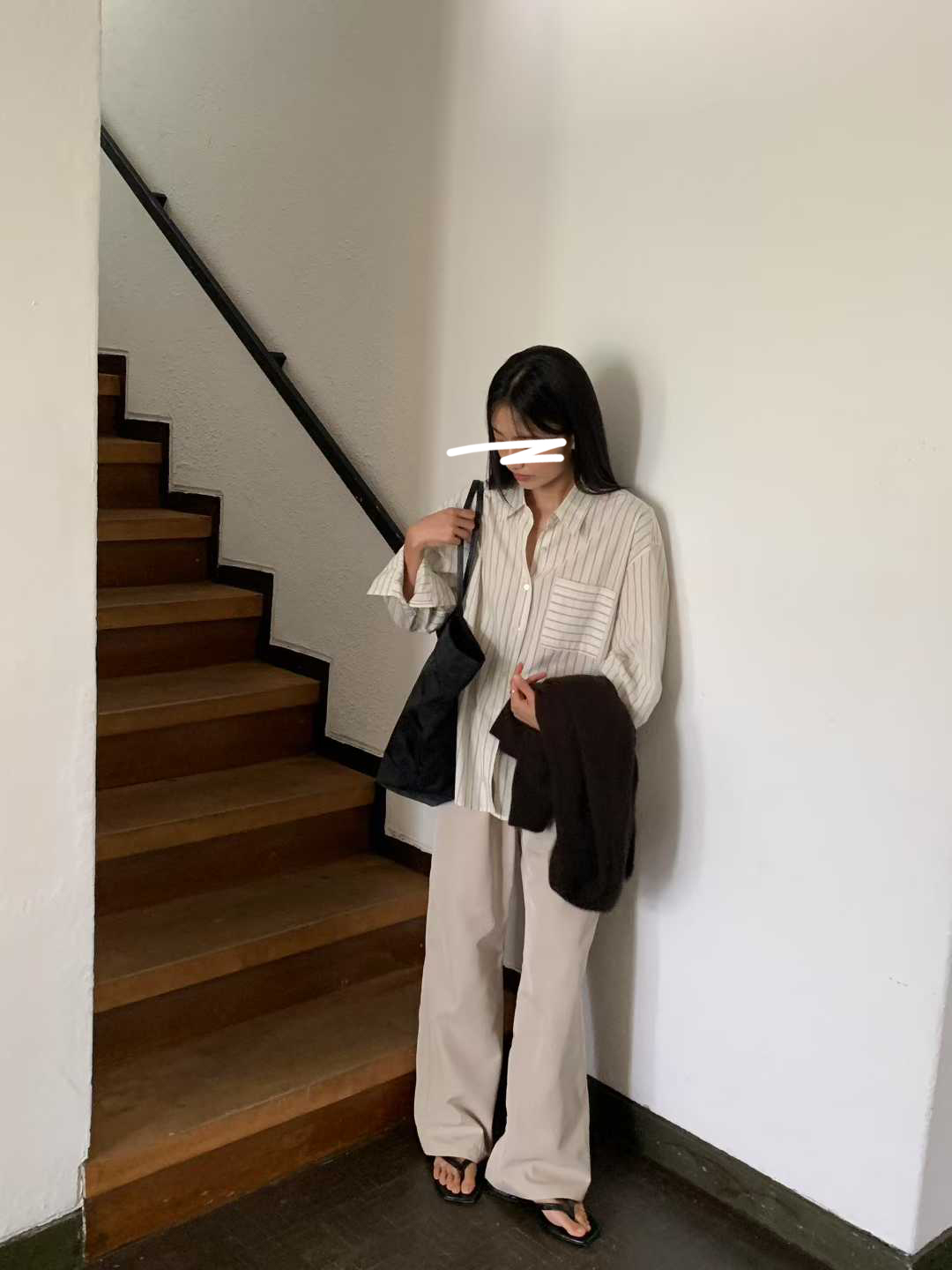 A77.清爽家初秋條紋口袋襯衫