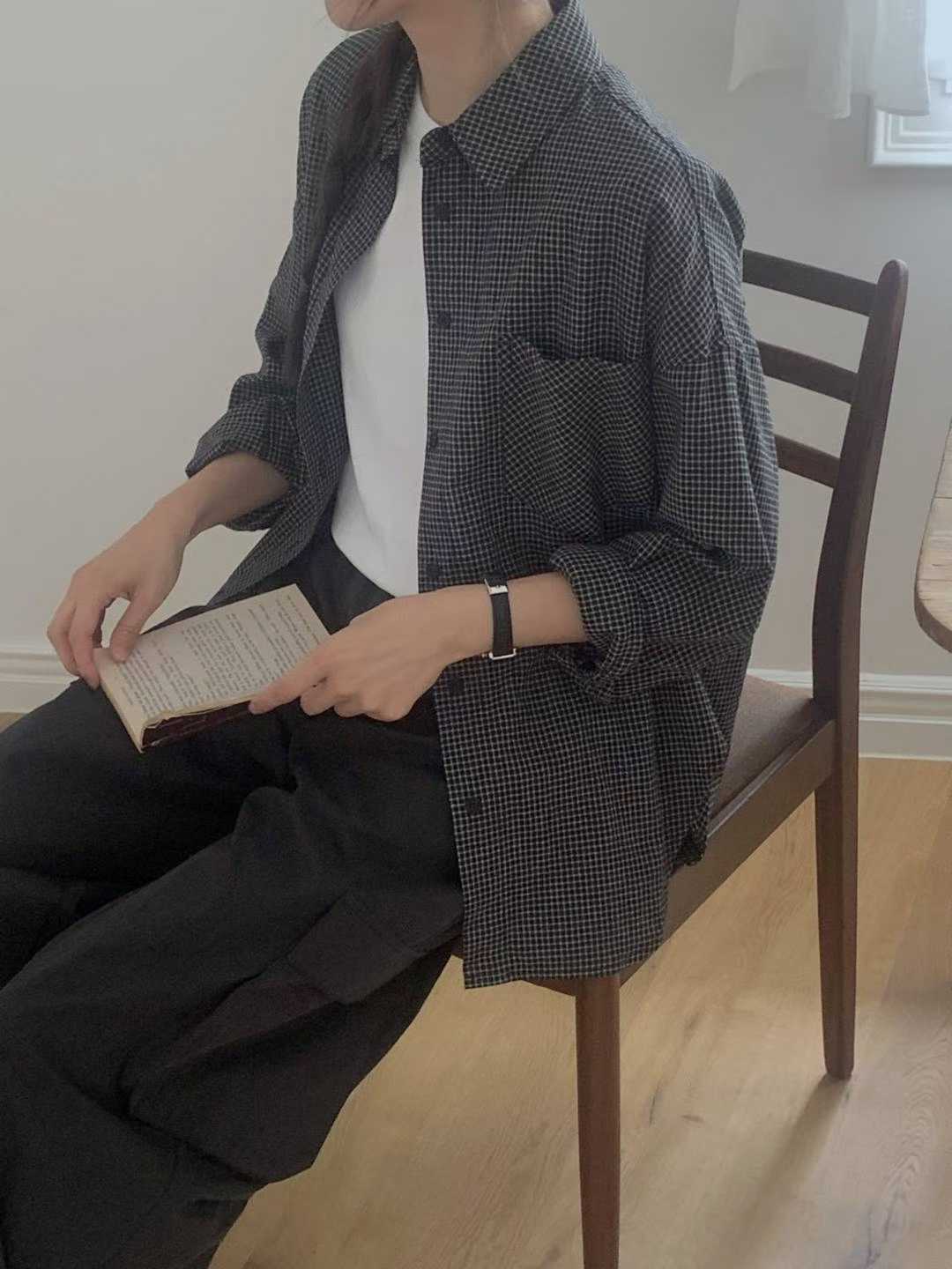 小臉歐膩復古小格紋襯衫