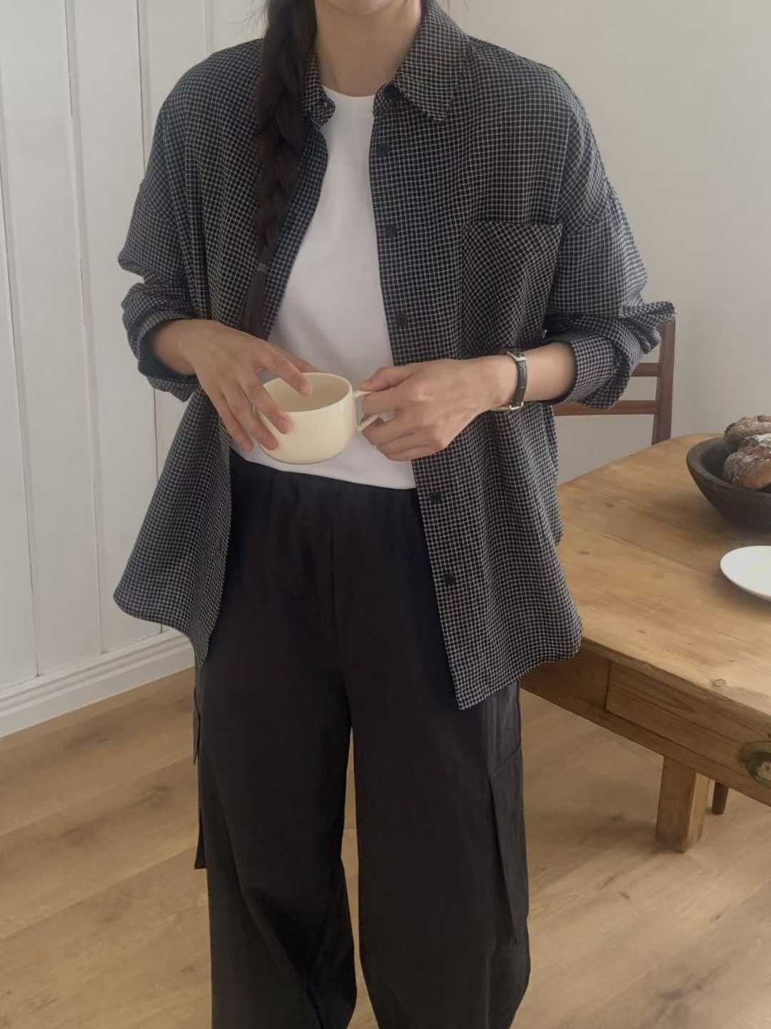 小臉歐膩復古小格紋襯衫