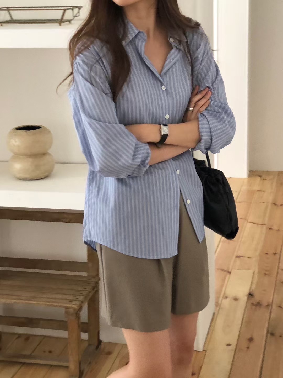 A91.亮眼好搭直條紋襯衫