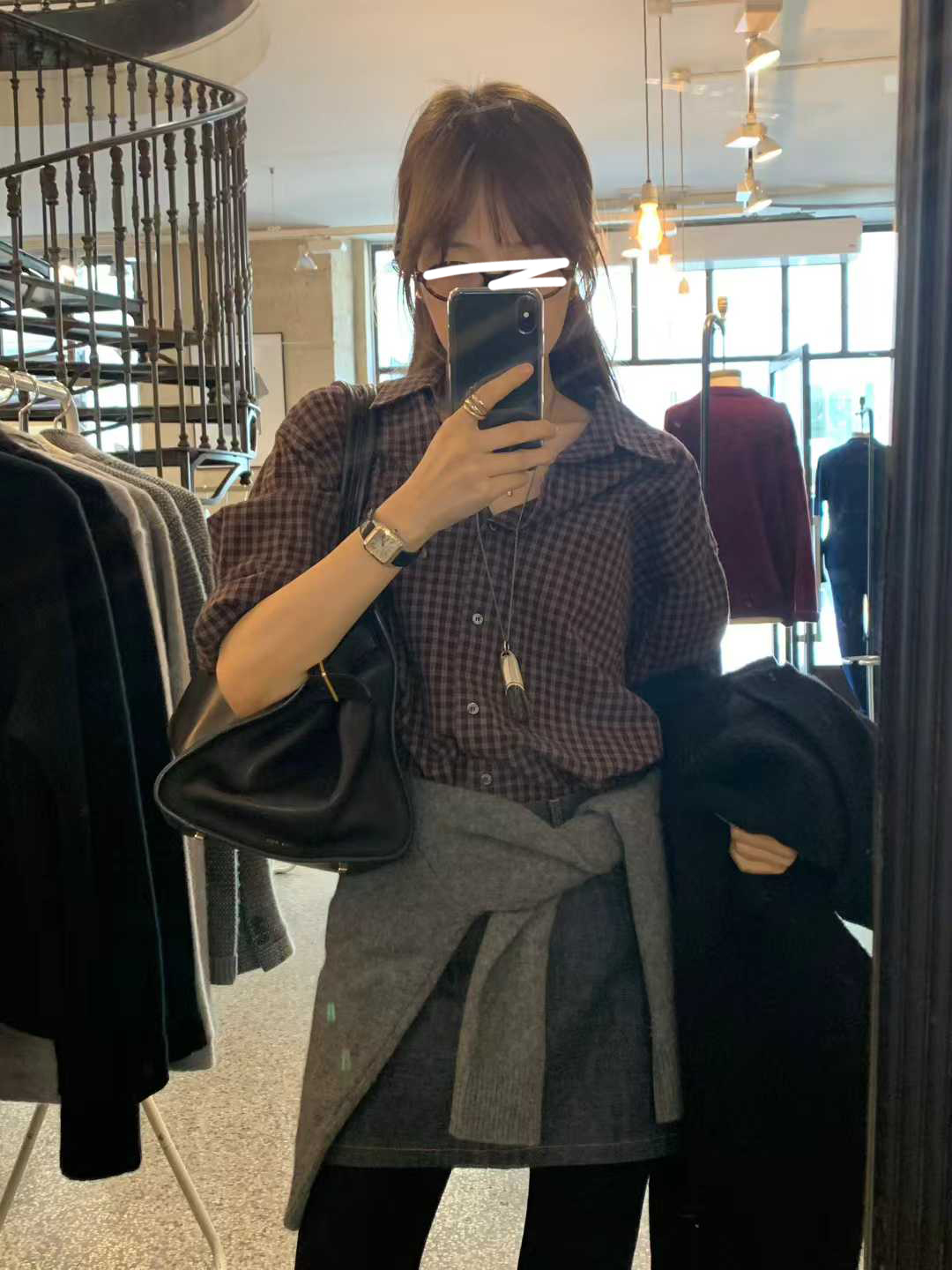 A15.顏值家復古小格襯衫