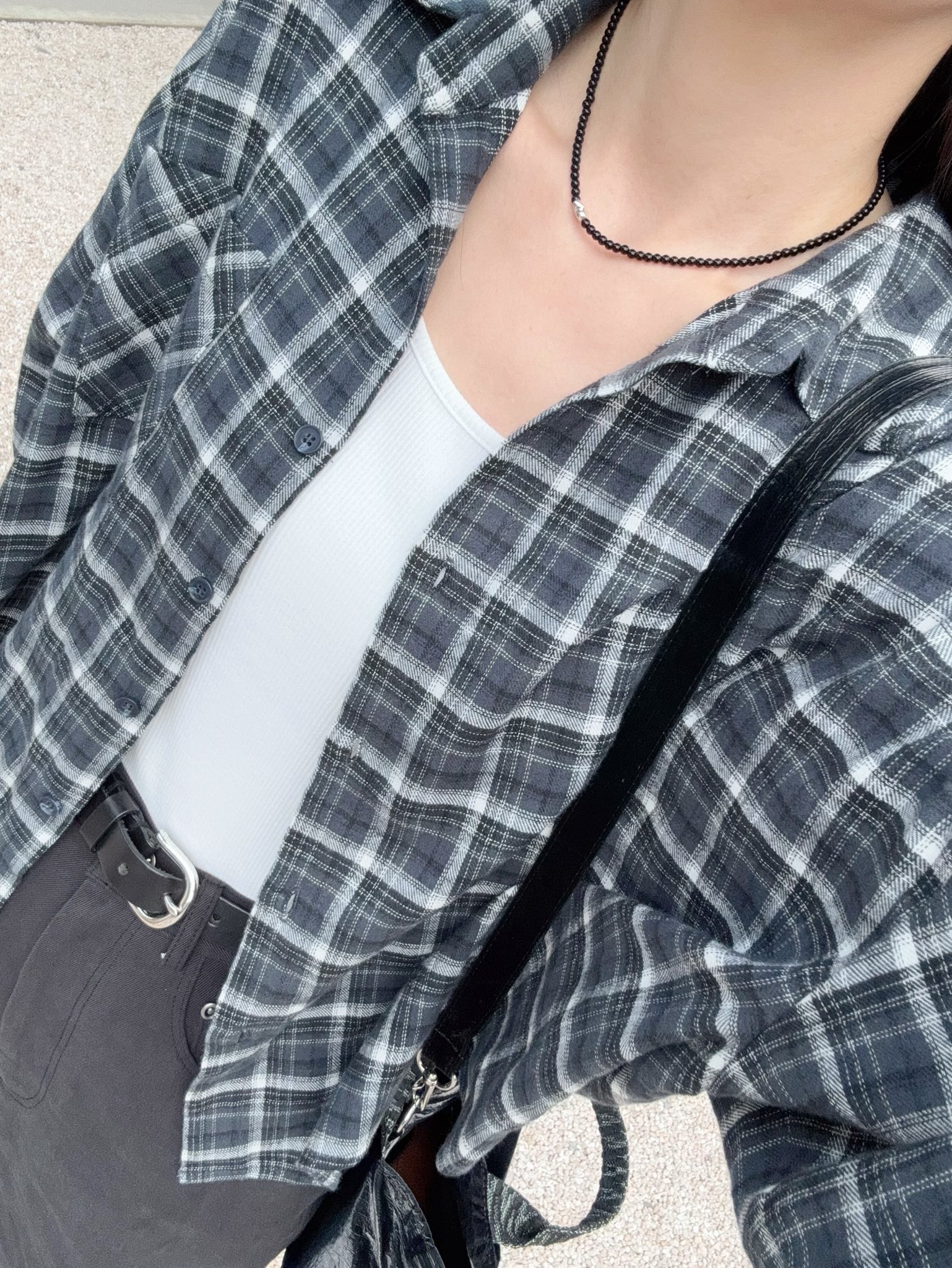 好感女孩單口袋格紋襯衫
