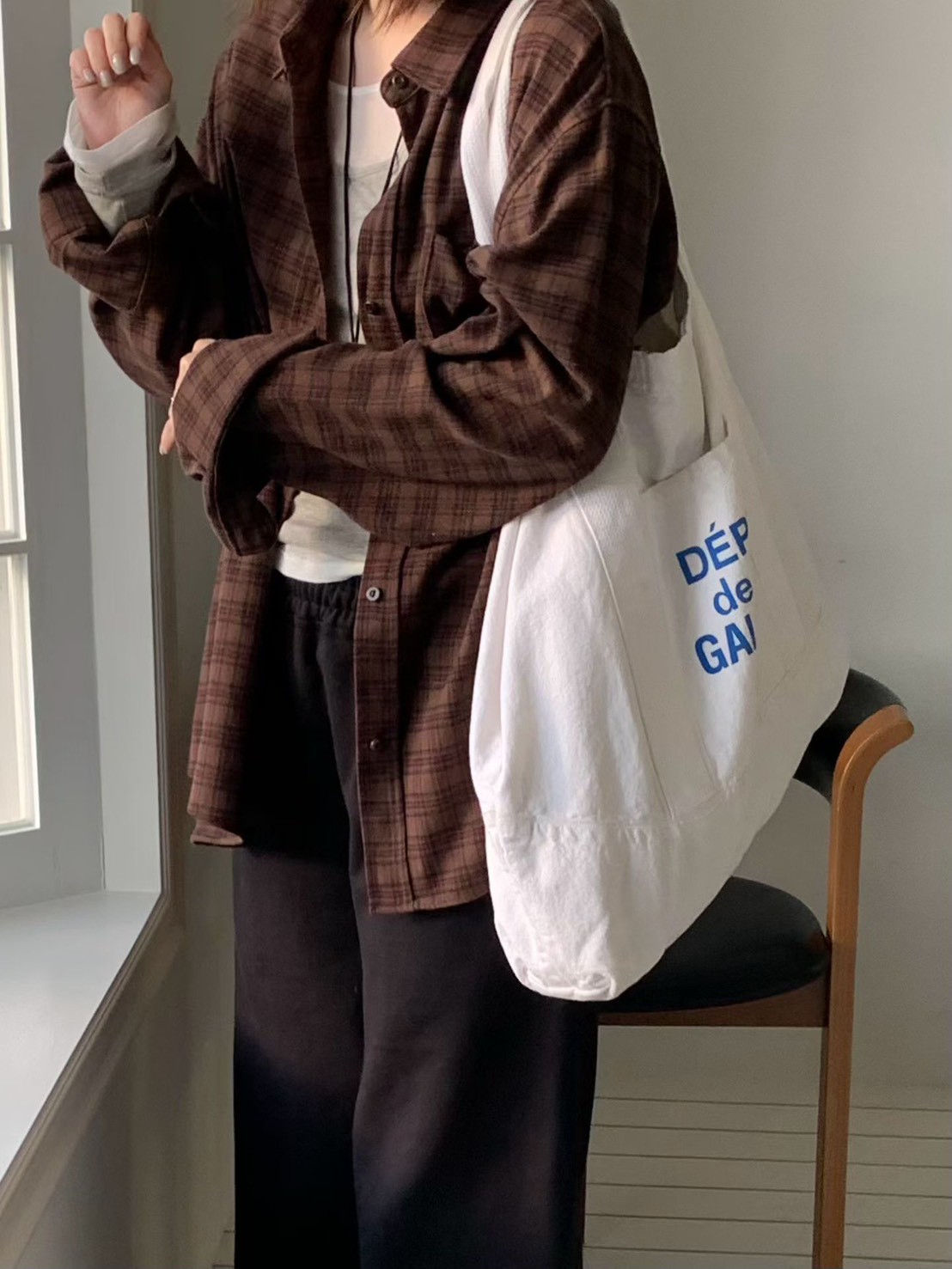 A07.小V家低調格紋長版襯衫