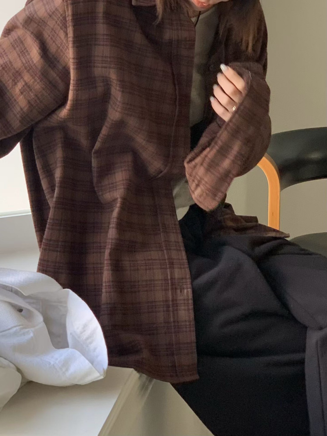 A07.小V家低調格紋長版襯衫